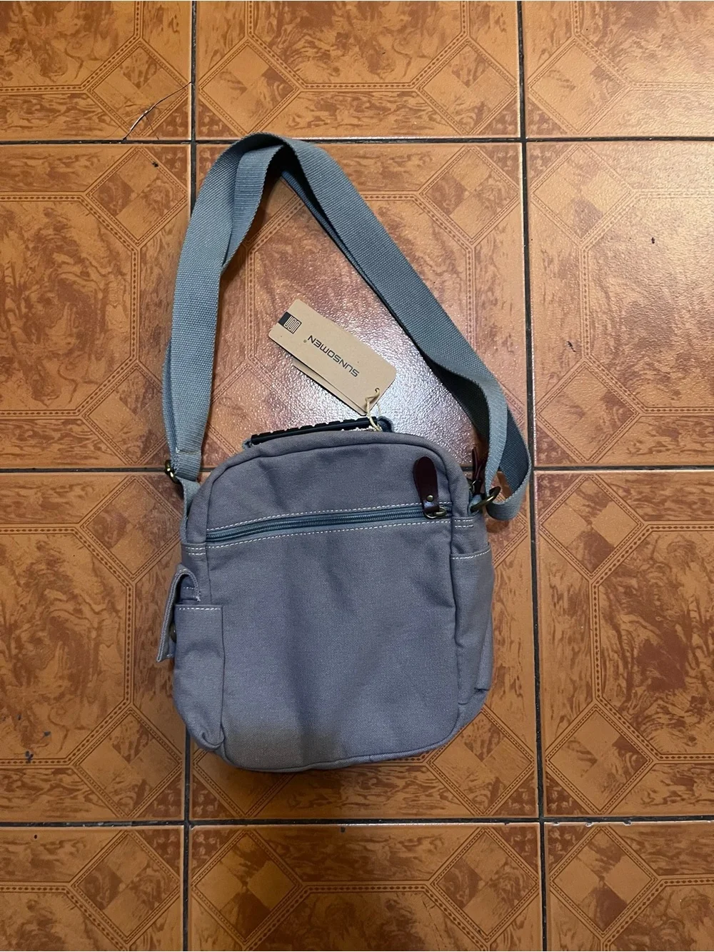 Casual Men's Gray Canvas Messenger Bag with Adjustable Strap